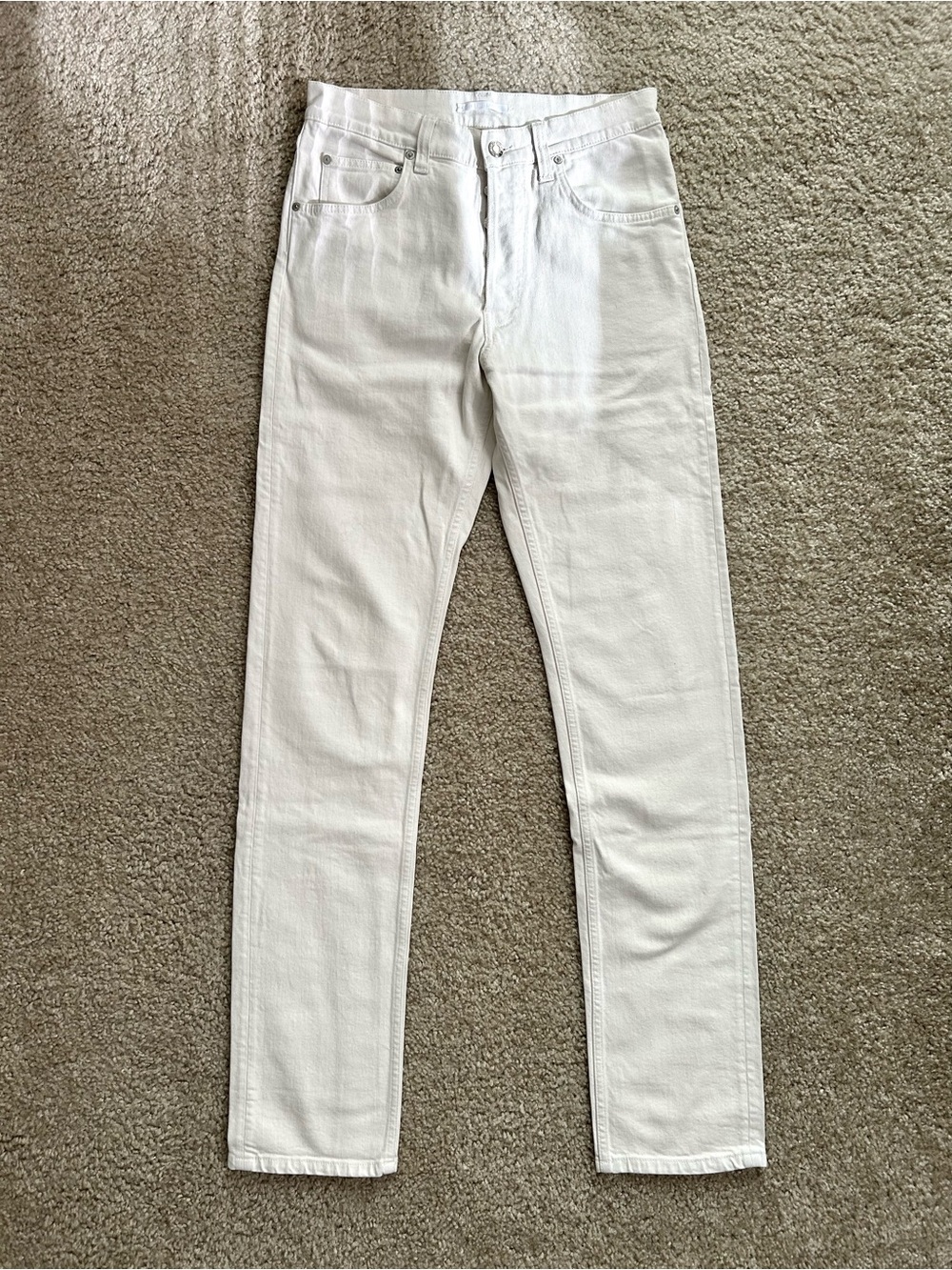 Helmut Lang Unisex Slim Fit High-Waisted White Acrylic Coated Jeans